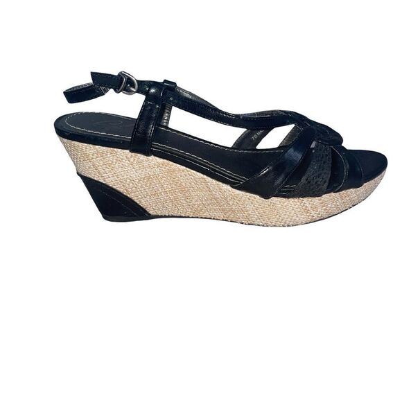 Charles by Charles David Womens Argent Sandals Casual SZ 7B black & tan wedge - Picture 1 of 10